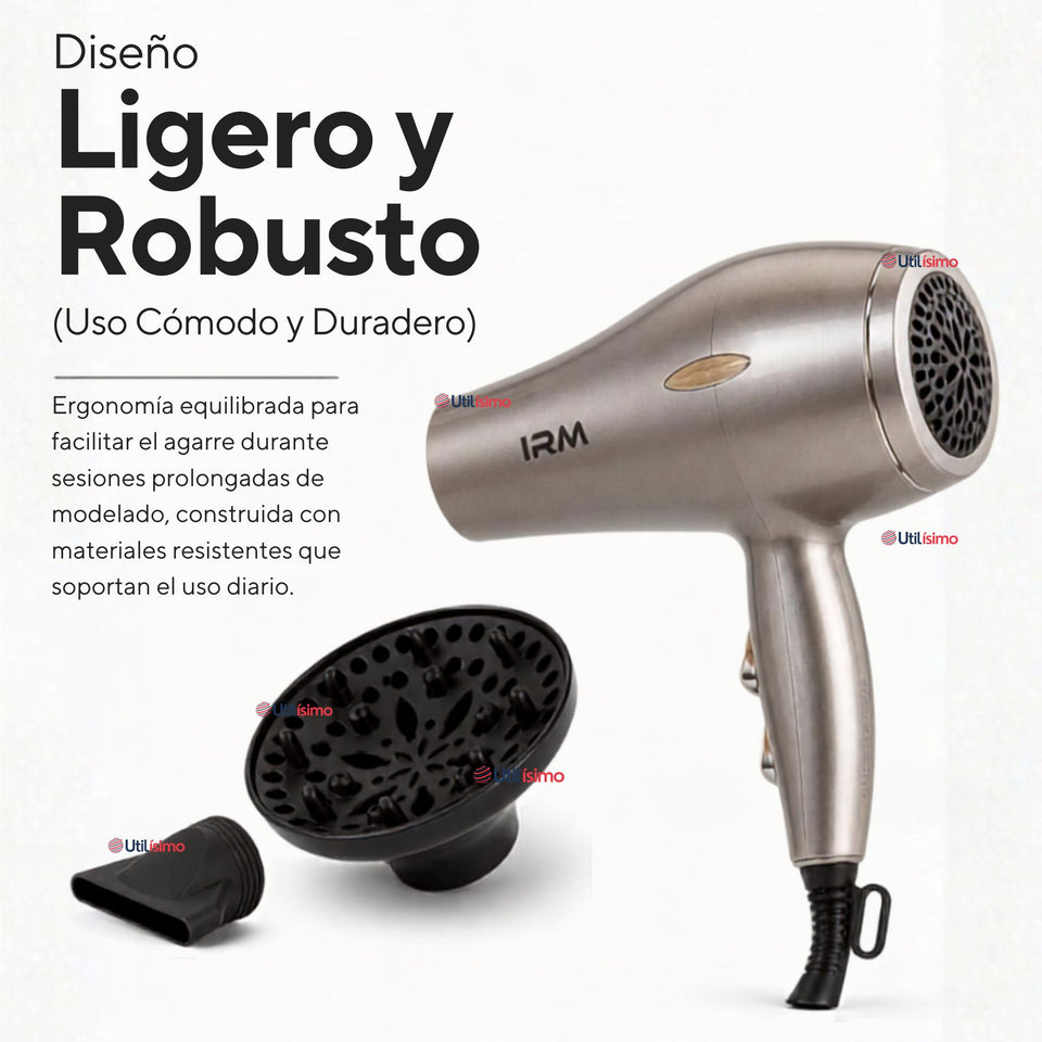 Secador de cabello Profesional 5000w Potencia y Estilo Plateado con Difusor