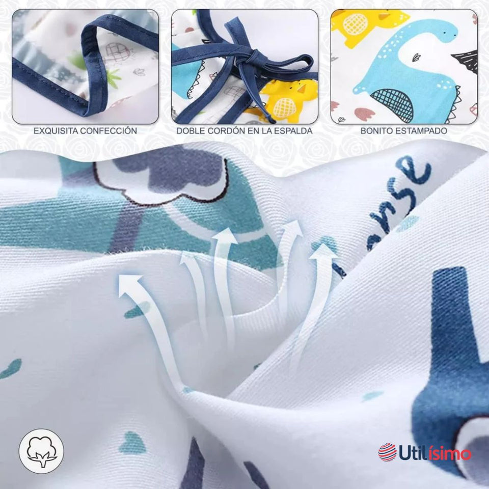 Pack 6 Babero Delantal Impermeable Premium Con Mangas Larga Para Bebe Y Niño