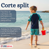 Traje de Baño Con Gorro Pantalón Corto Manga Corta 3 Piezas Corte Split Niño 2 a 8 años Blue Shark