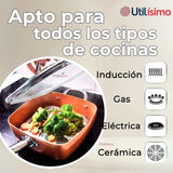 Sartén Antiadherente De Cobre Multiuso 3 en 1 Cesta Para Freír Vaporera