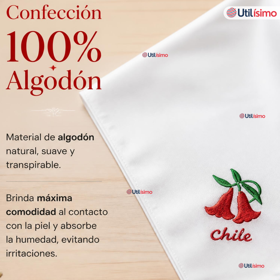 Pack 3 Pañuelos Baile Cueca 36cm Diseños Surtidos Algodón Fiestas Patrias