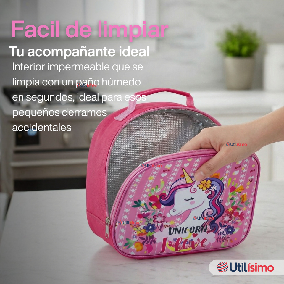 Mochila Bolso Escolar Diseño 3D + Estuche + Lonchera 40Cm Niña Tela Oxford Unicorn Love