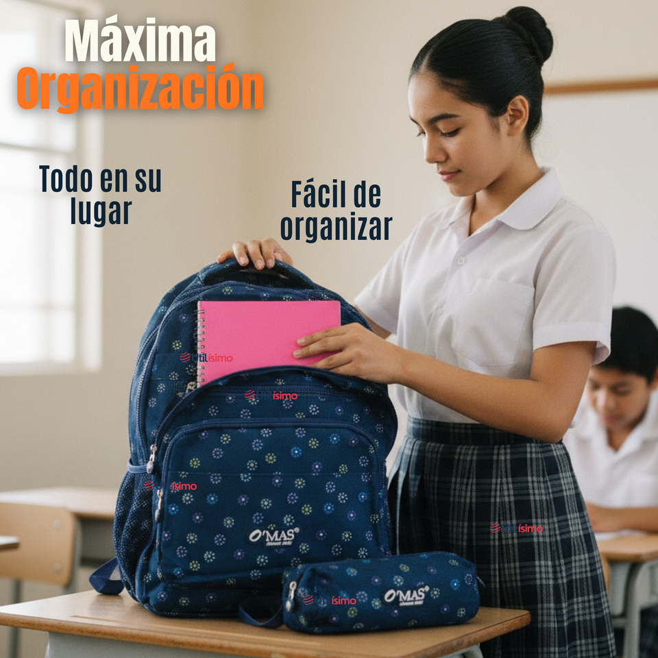 Mochila Escolar Con Estuche 46cm Poliéster Impermeable Niña Juvenil