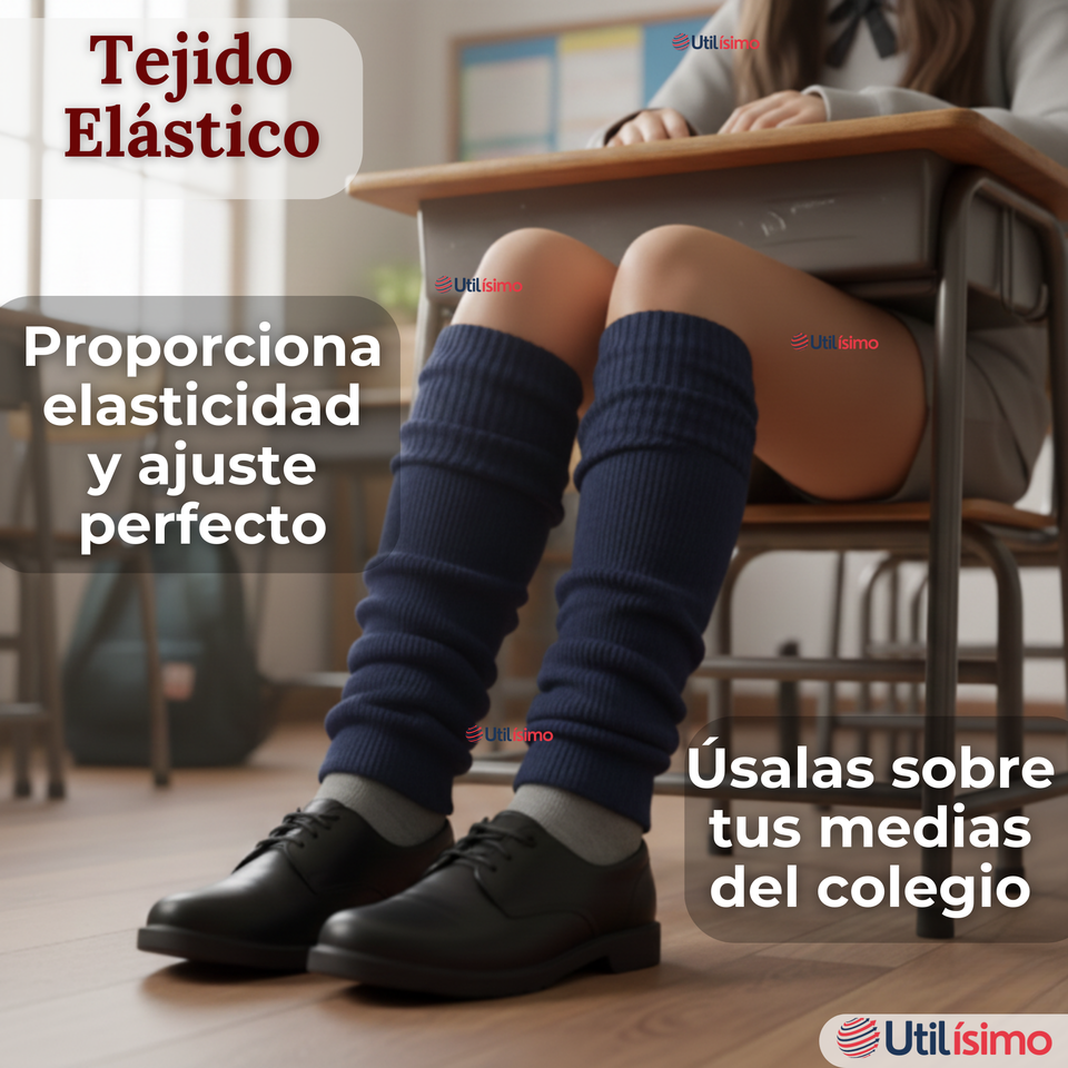 Pack 6 Polainas Escolares Invierno Abrigadoras Niña Azul Acrílico