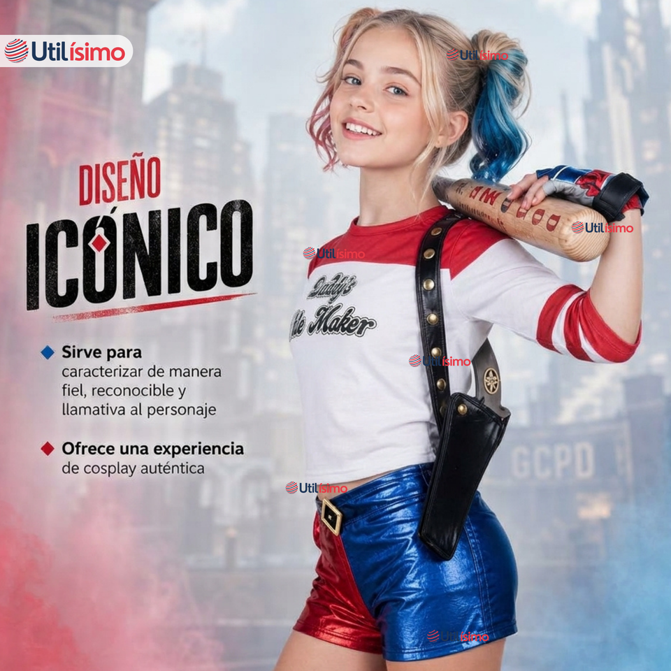 Disfraz Harley Quinn Azul y Rojo Metalizado Cosplay Juvenil