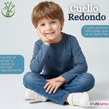 Pack 3 Poleras Camisetas Bambú Claro Oscuro Cuello Redondo Primera Capa Manga Larga Niño