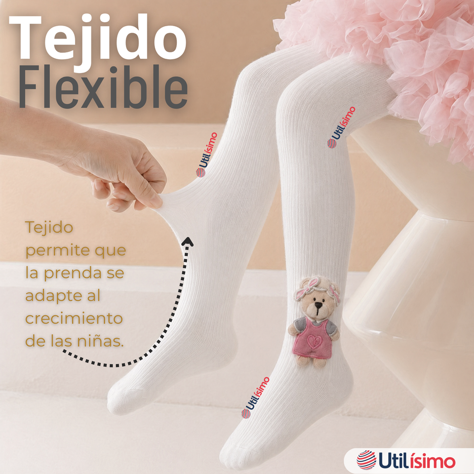 Pack 3 Pantys 3D Osito Tejida Niña Ballerina 78% Algodón Premium Surtidas