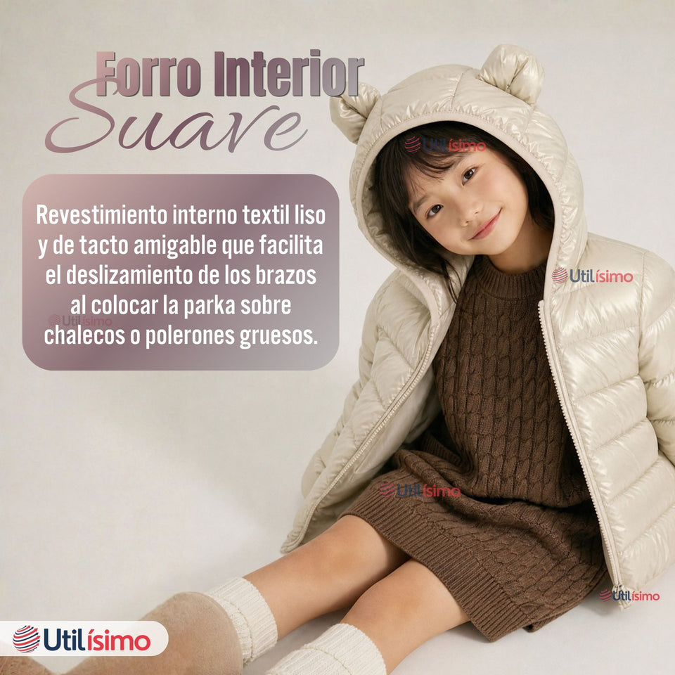 Parka Bebé Niña Beige Térmica Acolchada Con Orejitas Sweet Winter