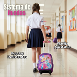 Mochila Escolar Con Ruedas + Estuche + Lonchera Poliéster Princesas Niña