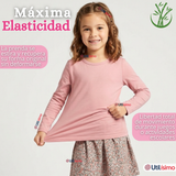 Pack 3 Camisetas Poleras Bambú Cuello Redondo Rosado Claro Primera Capa Manga Larga Niña