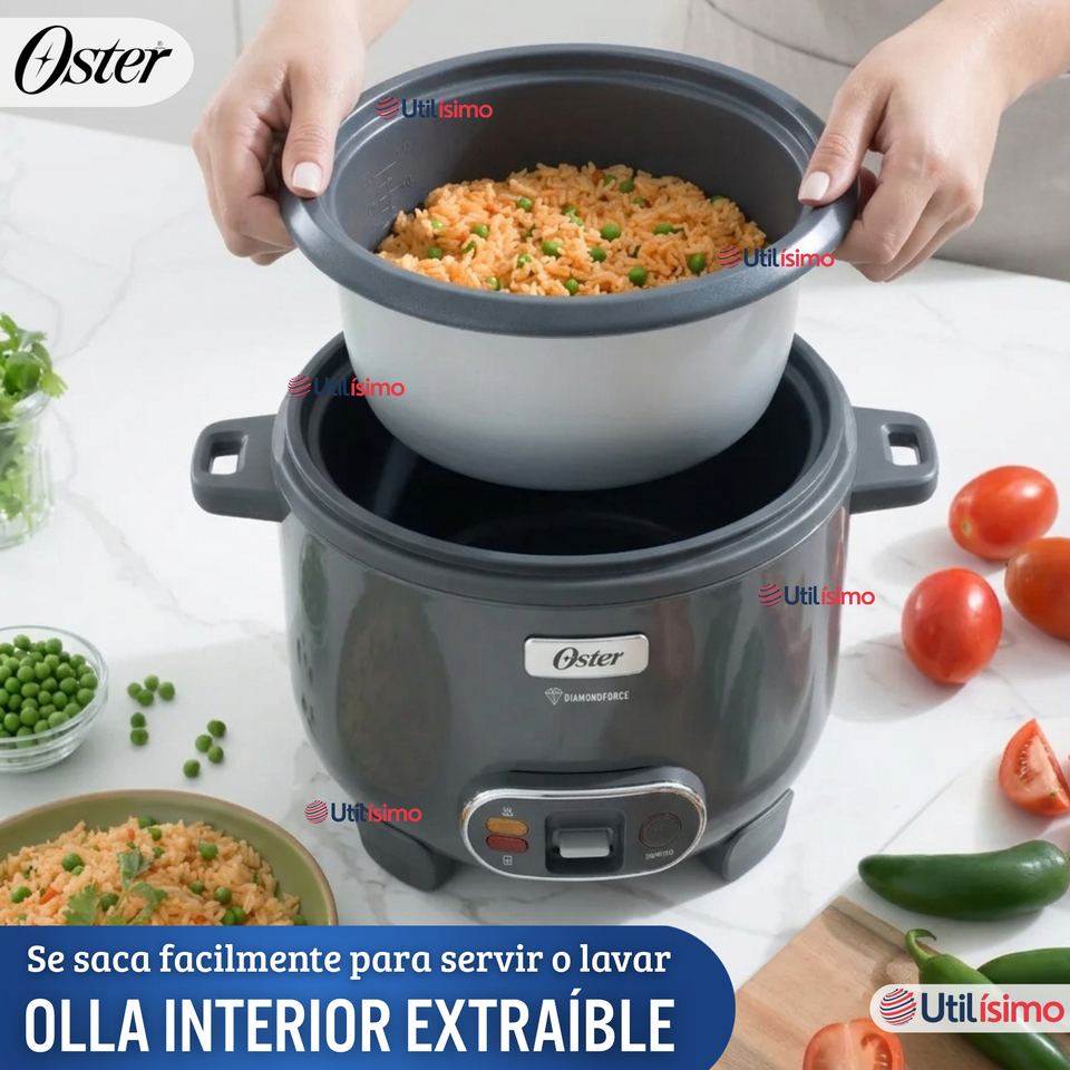 Oster Arrocera, 3 En 1, 12 Tazas Capacidad, Función Sofrito, Vaporera, Recubrimiento Antiadherente Oster DiamondForce,