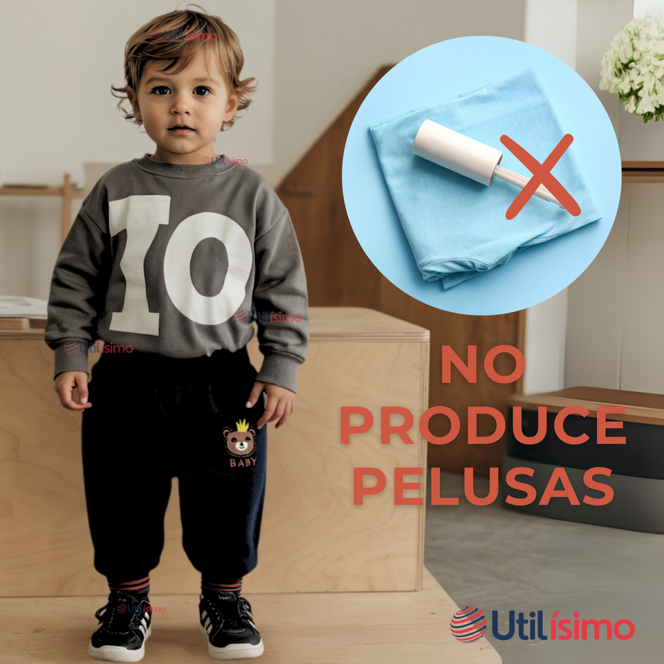 Buzo Cotelé Bebé Niño Forrado en Polar Negro Pantalón