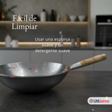 Sartén Wok Tradicional Chino De 37cm Acero Al Carbono