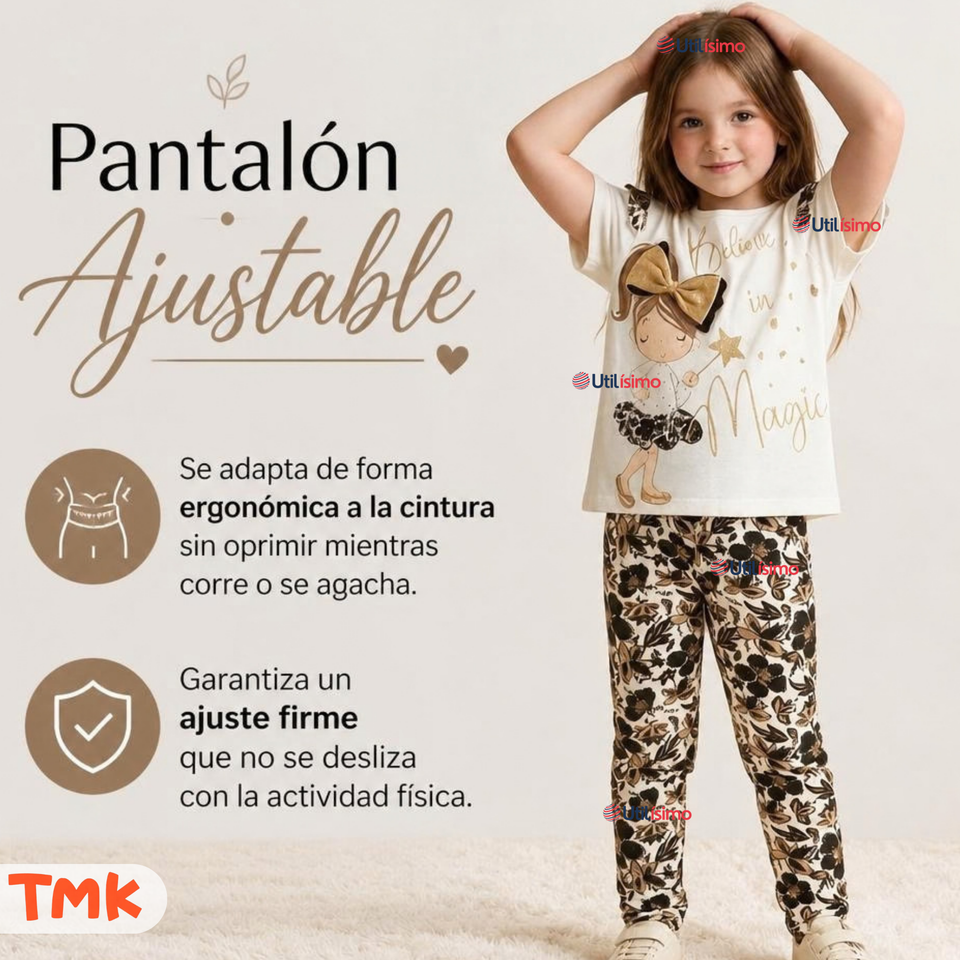 Conjunto 2 Piezas Camiseta y Pantalón 100% Algodón Niña Tedmimak Golden Magic