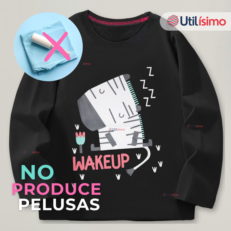 Polera Manga Larga Niña 100% Algodón Zebra Negro Camiseta