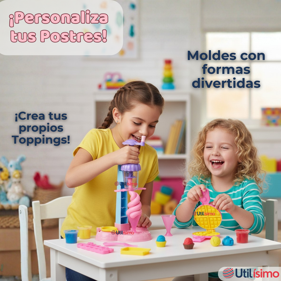 Set Juguete de Heladería y Waflera Creativa con Masas Moldeables Niña