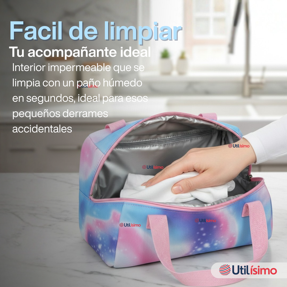 Mochila Bolso Escolar + Estuche + Lonchera 43Cm Niña Tela Oxford Lilac Galaxy