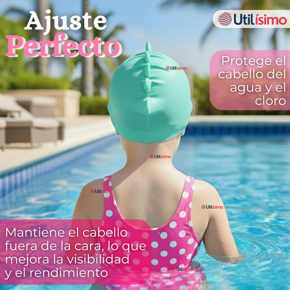 Gorro Gorra Natación Baño Diseño Tiburón Silicona Colores Surtidos 3 Años En Adelante Niña