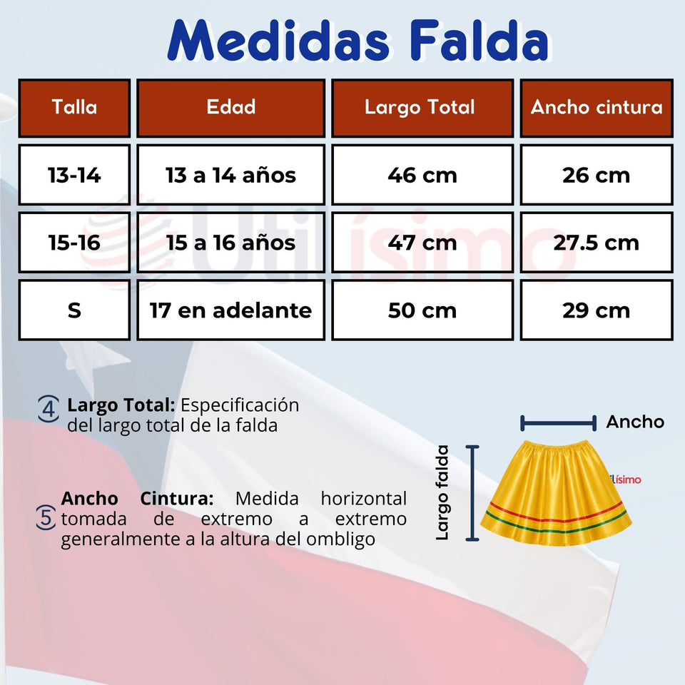 Traje Nortino Juvenil Con Polera 4 Piezas Amarillo Baile Típico Fiestas Patrias