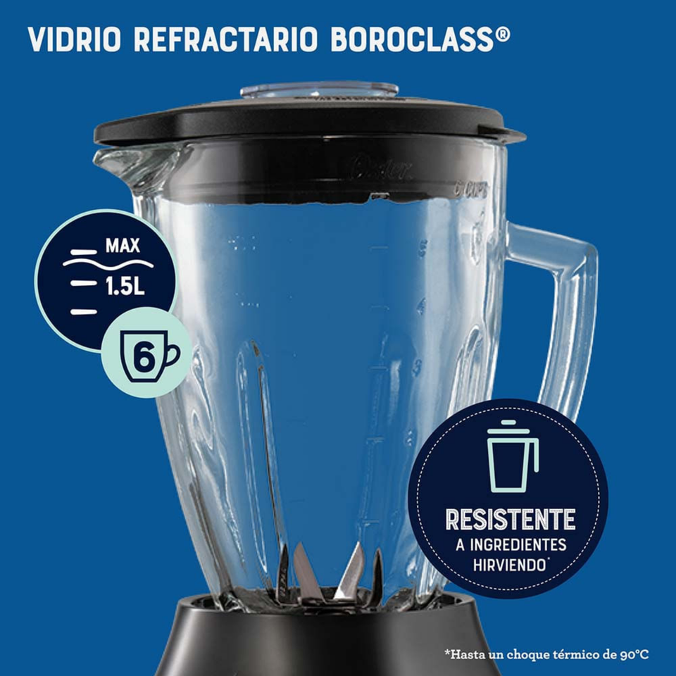 Licuadora Oster® con tecnología reversible, 2 programas automáticos y 3 velocidades más pulso