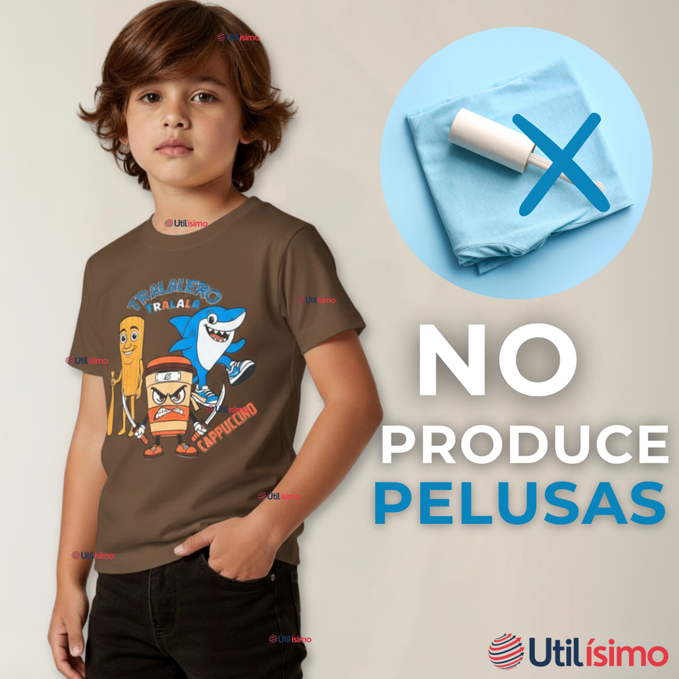 Polera Brainrots 100% Algodón Manga Corta Niño Tralalero Marrón