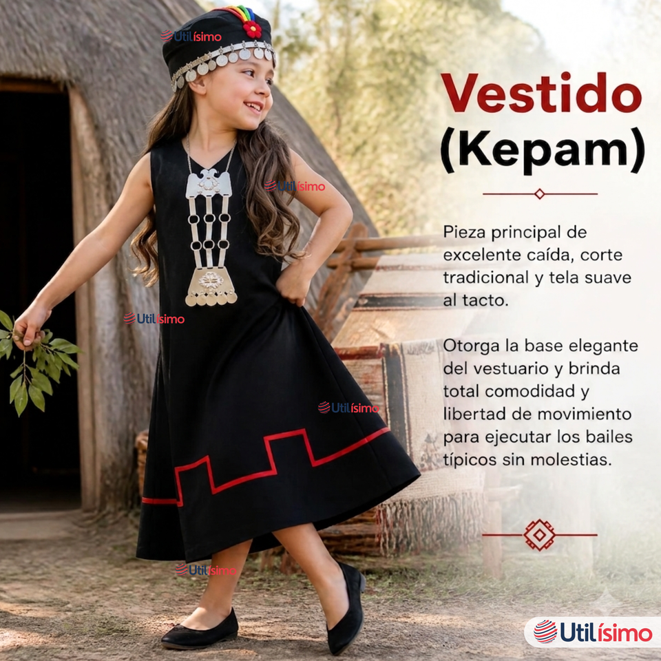 Pack 3 Trajes Típicos Vestido Mapuche Completo 5 Piezas Niña Fiestas Patrias
