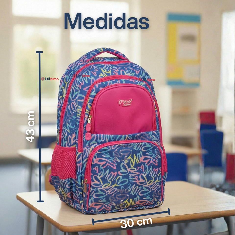 Mochila Bolso Escolar + Estuche + Lonchera 43Cm Niña Tela Oxford Love Graffiti