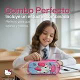 Mochila Escolar Hello Kitty Con Ruedas Desmontables + Estuche + Lonchera Niña Poliéster Pink