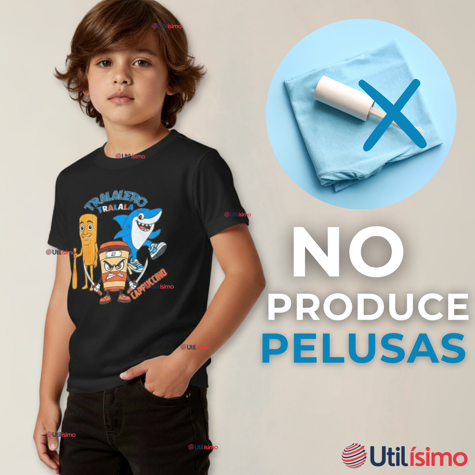 Polera Brainrots 100% Algodón Manga Corta Niño Tralalero Negro