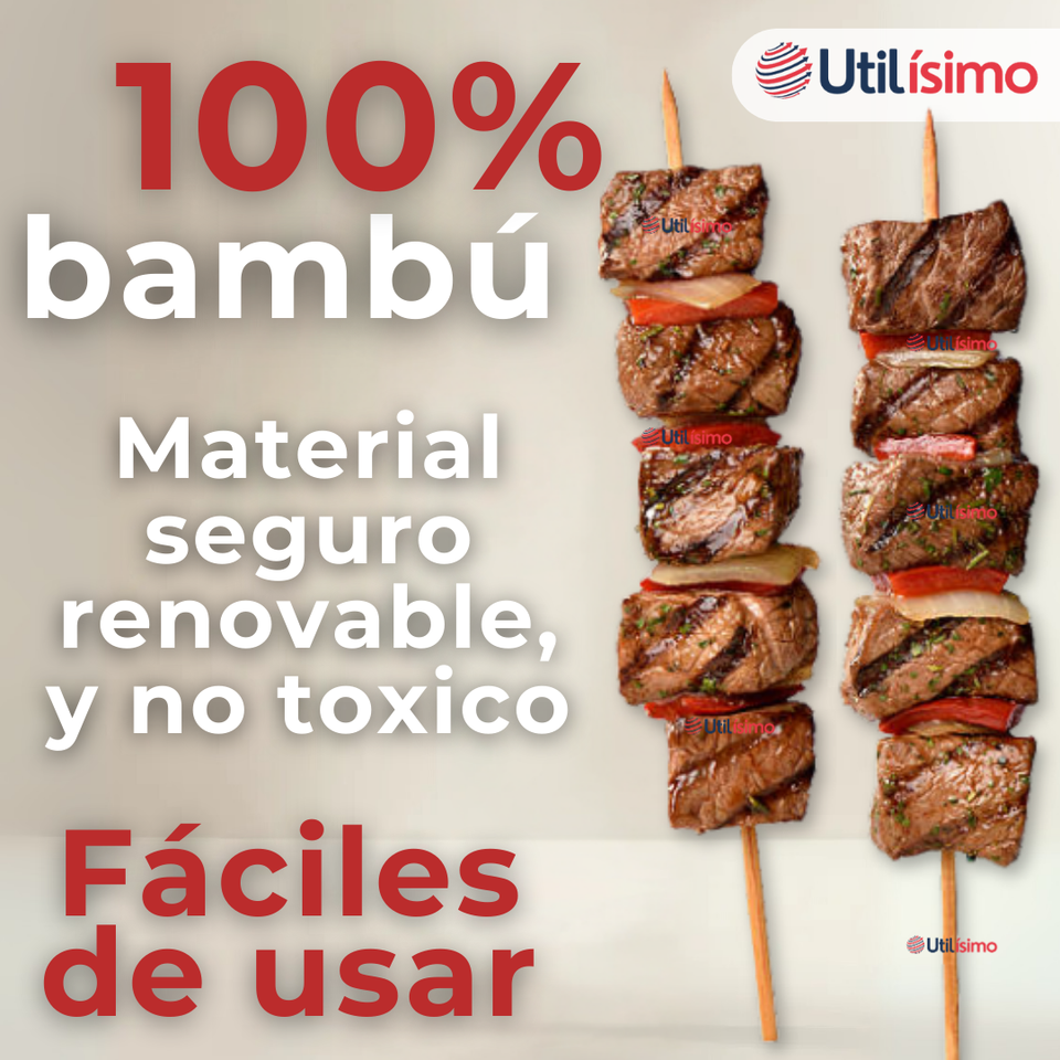 Pack 45 Piezas Brochetas Para Anticuchos Pinchos Bambú Palillos 40cm
