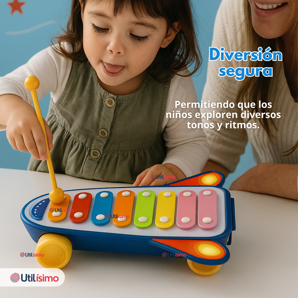 Xilófono Cohete Piano Carrito de Arrastre Juguete Educativo Bebé Niño Niña