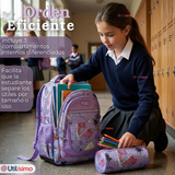 Mochila Escolar Con Estuche 43cm Tela Oxford Lila Niña