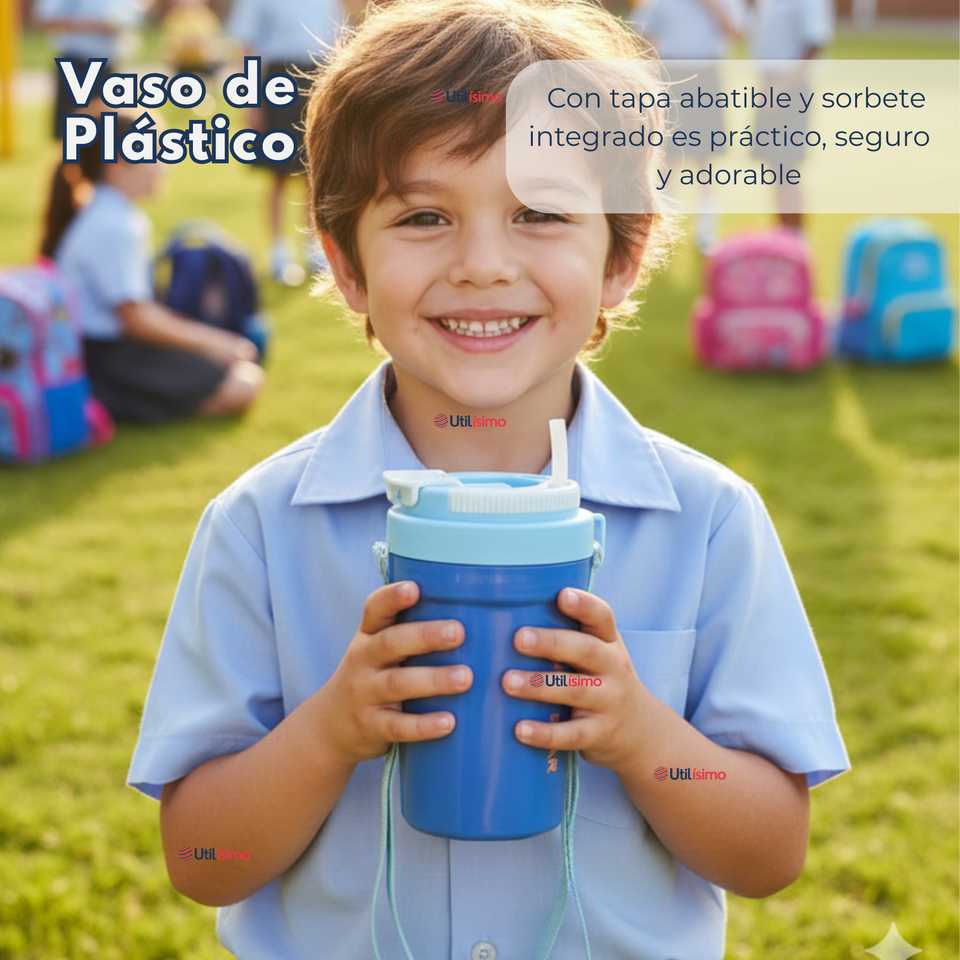 Set Fiambrera Tupper + Vaso Para Niños y Niñas Colores Varios Infantiles