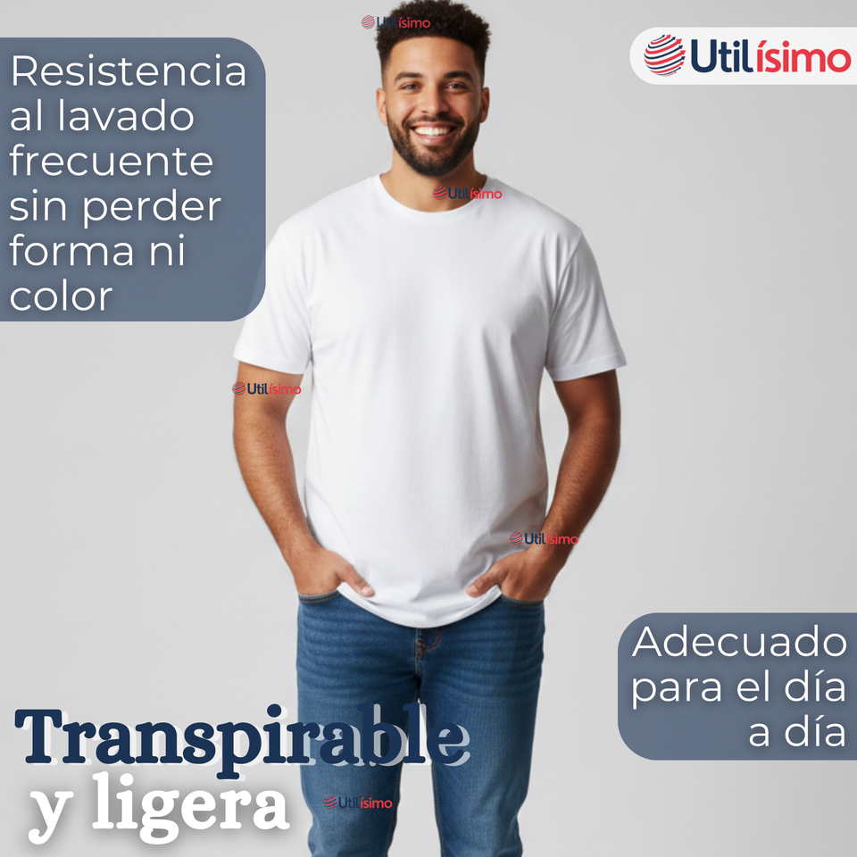 Pack 6 Camisetas Poleras 100% Algodón Básica Lisa Elástica Hombre Blanco