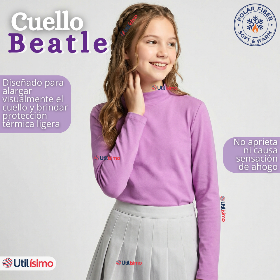 Pack 3 Poleras Camisetas Polar Lila Primera Capa Cuello Beatle Manga Larga Niña