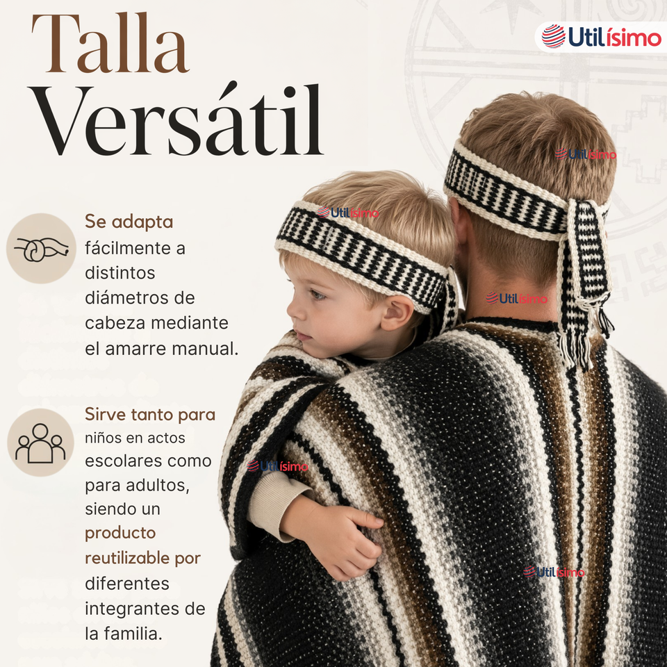 Pack 3 Trariloncos Cintillos Mapuches Negro 87cm Fechas Patrias