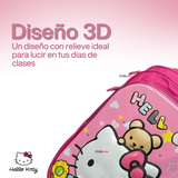 Mochila Escolar Hello Kitty Flowers Con Ruedas Desmontables + Estuche + Lonchera Niña Poliéster
