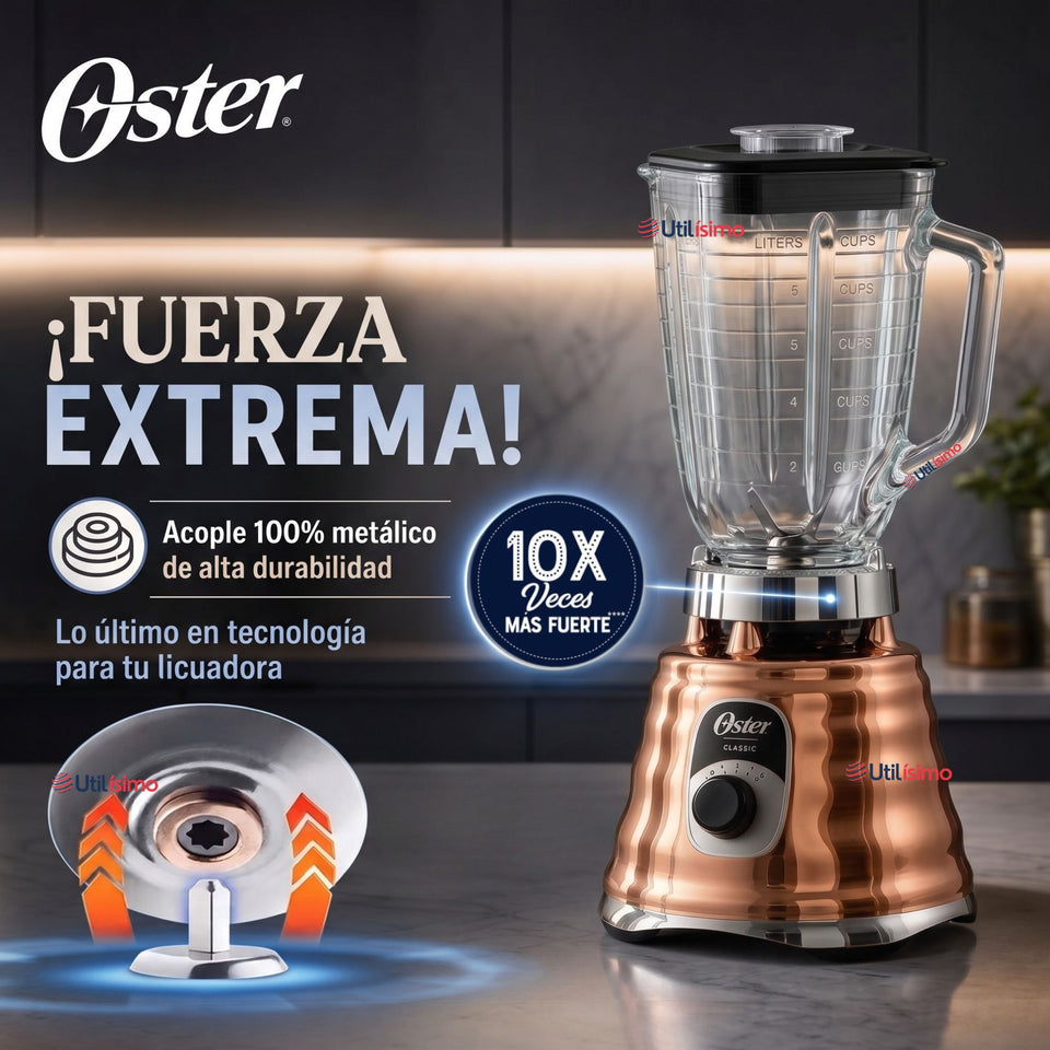 Licuadora clásica Oster® cobre con perilla ergonómica de 3 velocidades BLST4128