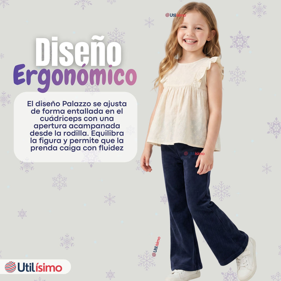 Calza Palazzo Niña Polar Con Chiporro Elasticada Térmica Navy Blue
