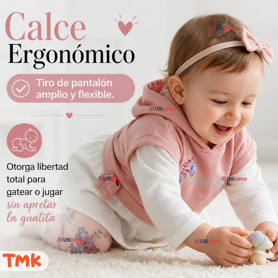 Conjunto 2 Piezas Polerón con Capucha y Pantalón 100% Algodón Bebé Niña Tedmimak Sweet flowers