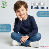 Pack 3 Poleras Camisetas Bambú Azul Oscuro Cuello Redondo Primera Capa Manga Larga Niño