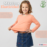 Camiseta Polera Bambú Cuello Redondo Salmón Primera Capa Manga Larga Niña