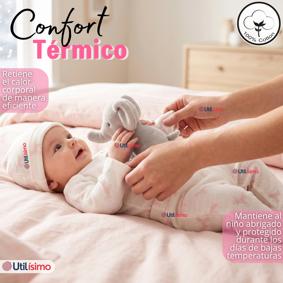Conjunto Set 5 Piezas Body Camiseta Panty Gorro Manoplas Algodón Bebé Niña