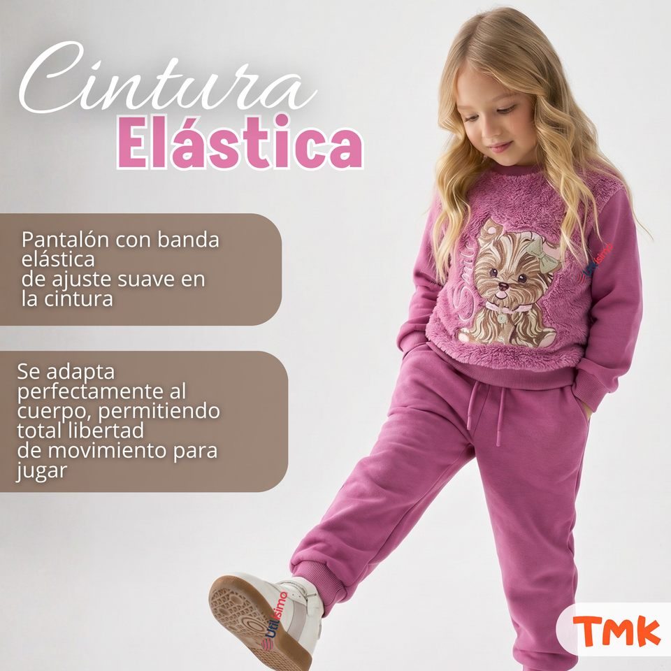 Conjunto Buzo Polera 2 Piezas Niña 100% Algodón Tedmimak Fluffy Rose