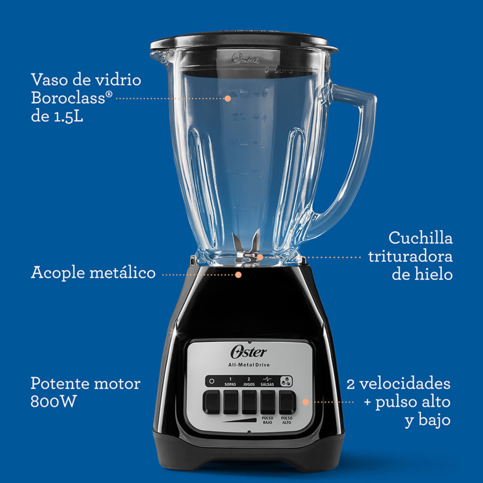 Licuadora Oster® 2 velocidades más pulso y vaso de vidrio BLSTKAGBPB