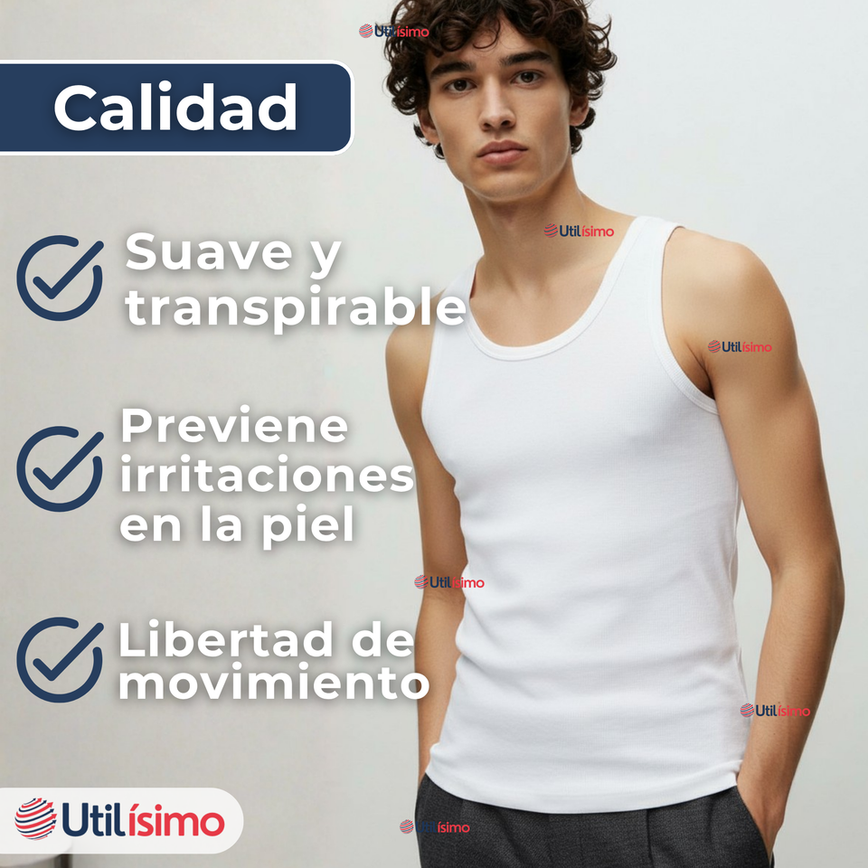 Camiseta Sin Manga Básica Suave 100% Algodón Colores Surtidos Hombre