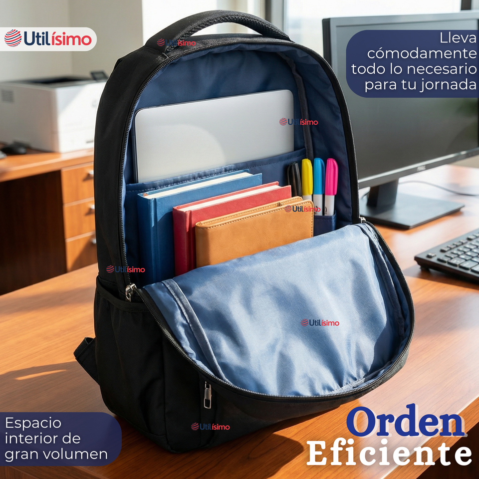 Mochila Multifuncional Ejecutiva Notebook Escolar Viaje Cabina Impermeable Resistente 49cm Negro 25L