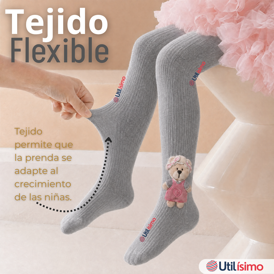 Panty 3D Osito Gris Tejida Niña Ballerina 78% Algodón Premium