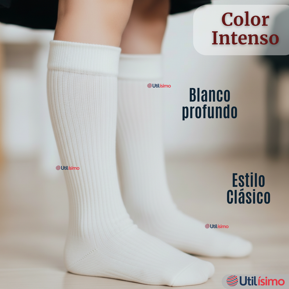 Pack 3 Calcetínes Escolares Largo Acrílico Blanco Niñas Juvenil