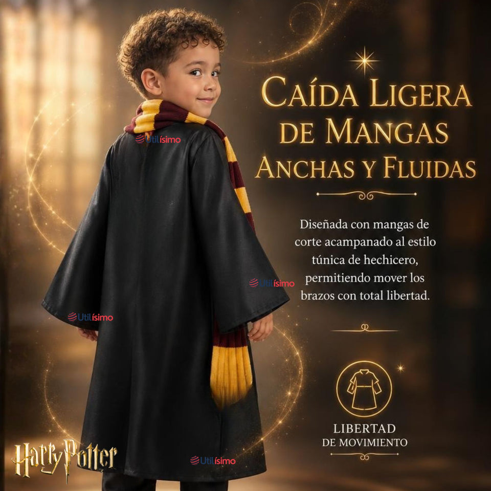 Disfraz Harry Potter Con Capa + Bufanda + Corbata + Varita Gryffindor Niño y Niña